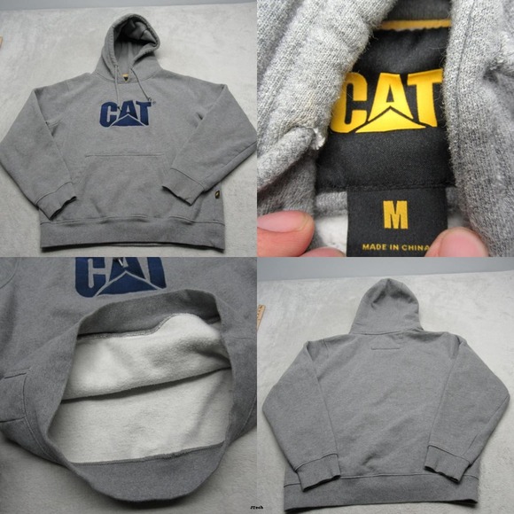 CAT Hoodie Womens Medium Gray Pockets Fleece Heavyweight Pullover‎ Sweatshirt - Picture 1 of 15